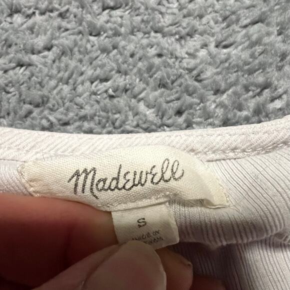Madewell Shirt Womens Small Ribbed Lettuce Hem V-Neck Tee Off White NJ806 - Picture 5 of 7